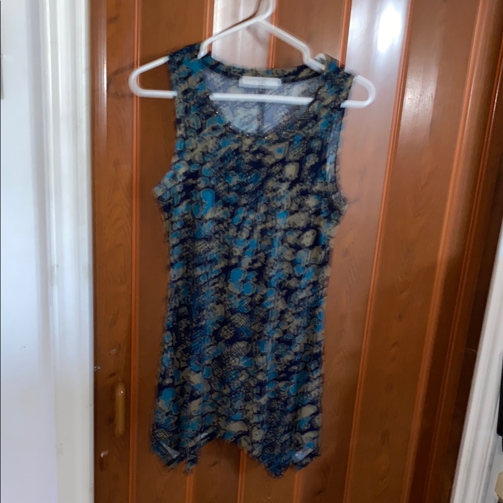 Blue and Black Ruched Sleeveless Tank Top